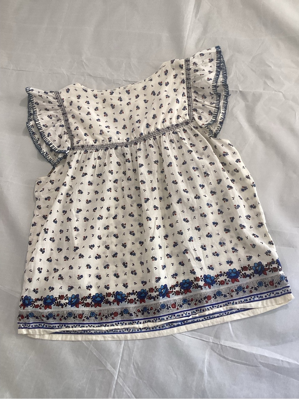 Point Sur Boho White Floral Peasant Blouse with Blue Border size large #17 - Picture 5 of 7
